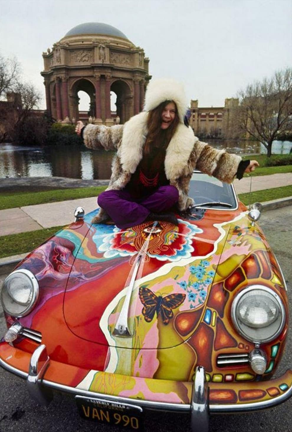 “Janis Joplin and her Porsche, 1968.”